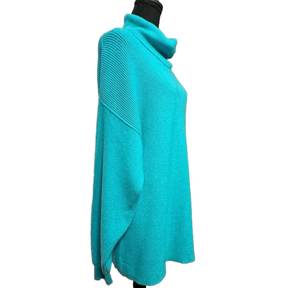 Free People Sweater Medium Womens Slouchy Ribbed Oversized Turquoise Minimalist - Picture 3 of 10
